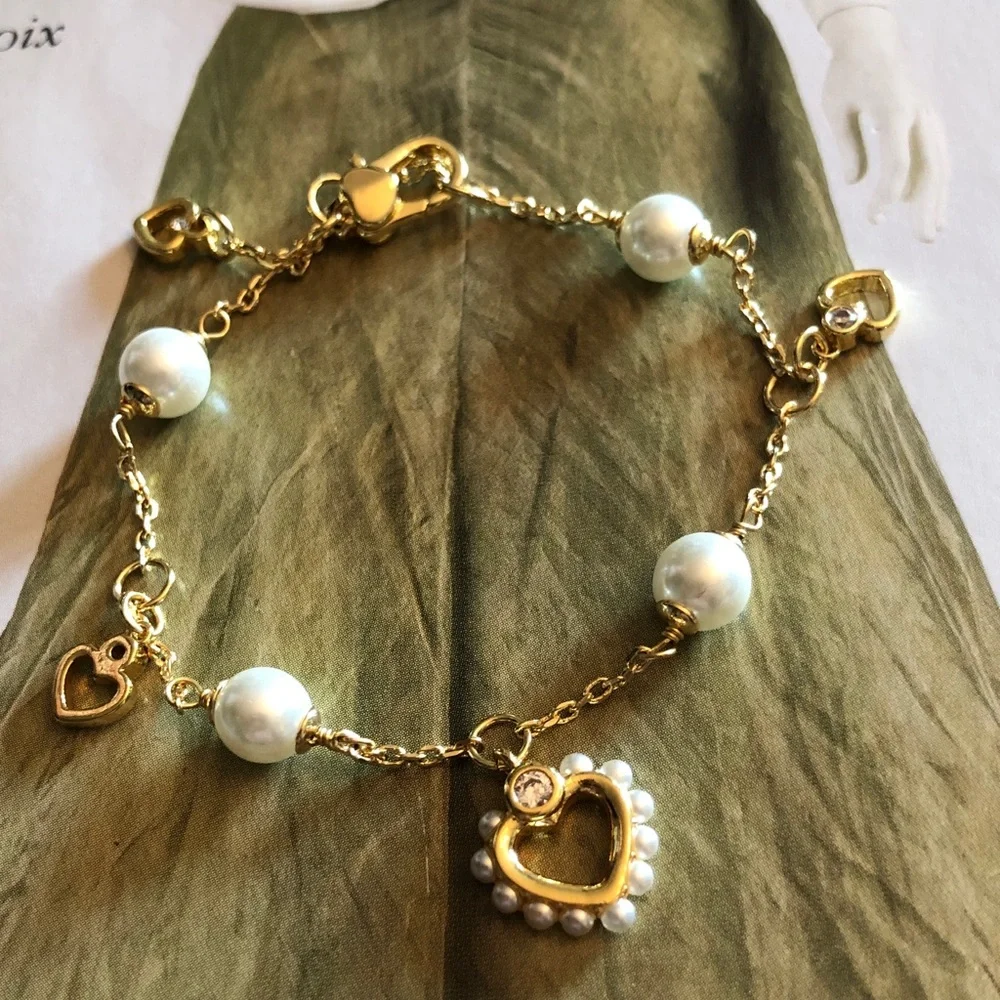 Authentic New with tag. kate spade Gold Pearl Bracelet with Heart Charm - Picture 6 of 8